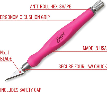 #11 Blade Fit Grip Craft Knife, Rubber Grip, Pink