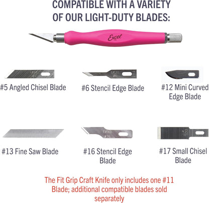 #11 Blade Fit Grip Craft Knife, Rubber Grip, Pink