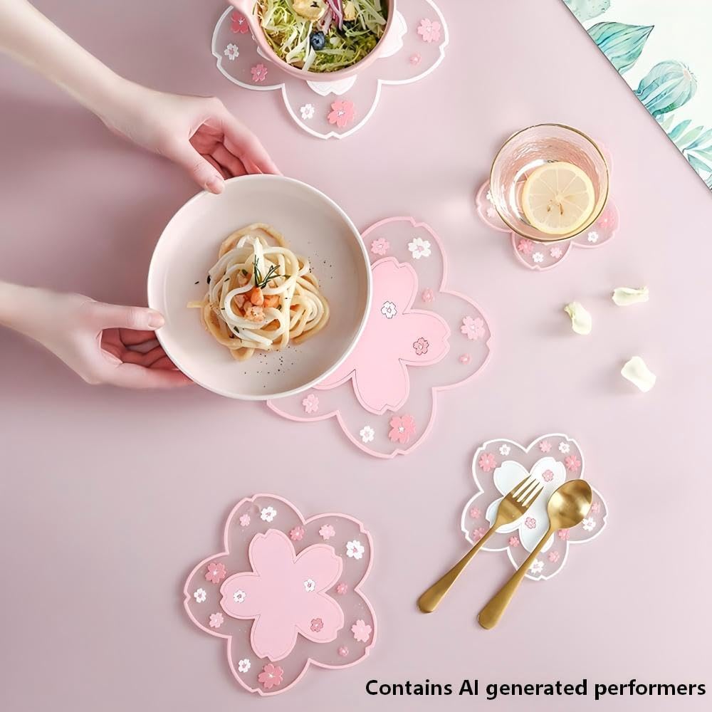 4.53inch Cherry Blossom Coasters, 3 Pink & 3 White, Pack of 6
