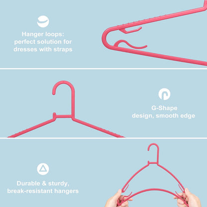 Plastic Hangers 50 Pack, Light Weight Durable Clothes Hangers with Hooks Standard Size G-Shape&Non-Slip Coat Hangers for Everyday Use (Pink)