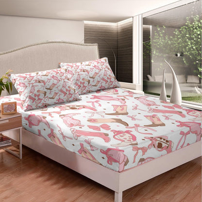 Western Decor Sheet Set King Size Bowknot Sheets with Deep Pocket Fitted Sheet for Boys Girls Teens Wild Western Cowboy Bed Sheets Set Rodeo Cowboy Style Bedding Set Peach Pink Bed Set