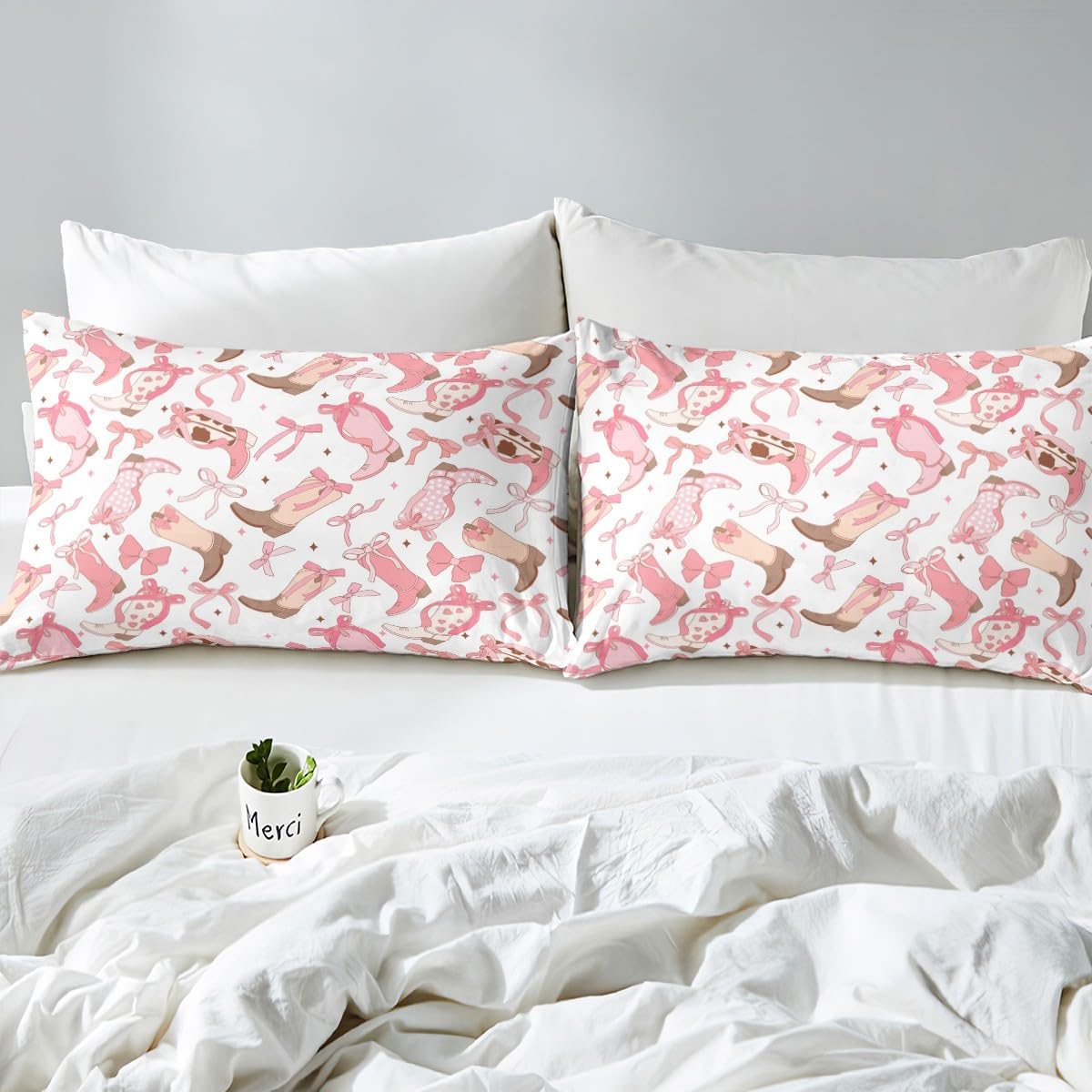 Western Decor Sheet Set King Size Bowknot Sheets with Deep Pocket Fitted Sheet for Boys Girls Teens Wild Western Cowboy Bed Sheets Set Rodeo Cowboy Style Bedding Set Peach Pink Bed Set