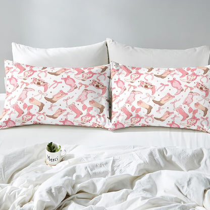 Western Decor Sheet Set King Size Bowknot Sheets with Deep Pocket Fitted Sheet for Boys Girls Teens Wild Western Cowboy Bed Sheets Set Rodeo Cowboy Style Bedding Set Peach Pink Bed Set