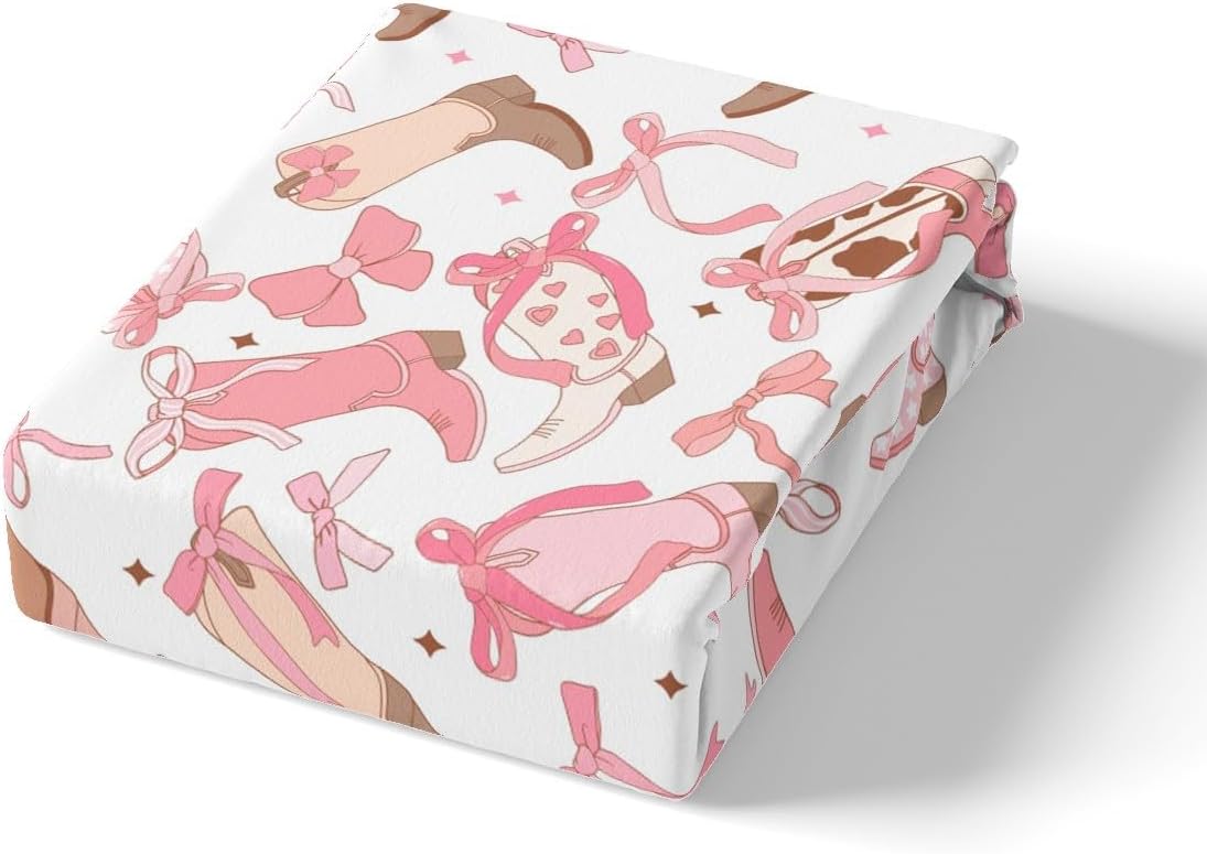 Western Decor Sheet Set King Size Bowknot Sheets with Deep Pocket Fitted Sheet for Boys Girls Teens Wild Western Cowboy Bed Sheets Set Rodeo Cowboy Style Bedding Set Peach Pink Bed Set