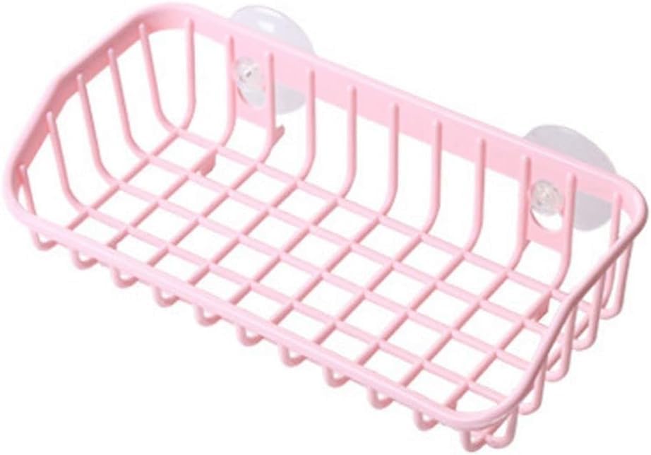 Pink Multifunctional Drain Rack, Hanging Storage Rack Drain Rack Sink Shelf Suction Cup Dishwashing Soap Sponge Holder for Kitchen Accessories