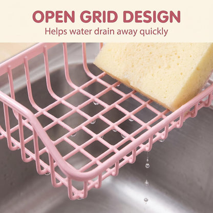 Pink Multifunctional Drain Rack, Hanging Storage Rack Drain Rack Sink Shelf Suction Cup Dishwashing Soap Sponge Holder for Kitchen Accessories