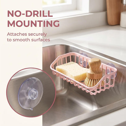 Pink Multifunctional Drain Rack, Hanging Storage Rack Drain Rack Sink Shelf Suction Cup Dishwashing Soap Sponge Holder for Kitchen Accessories