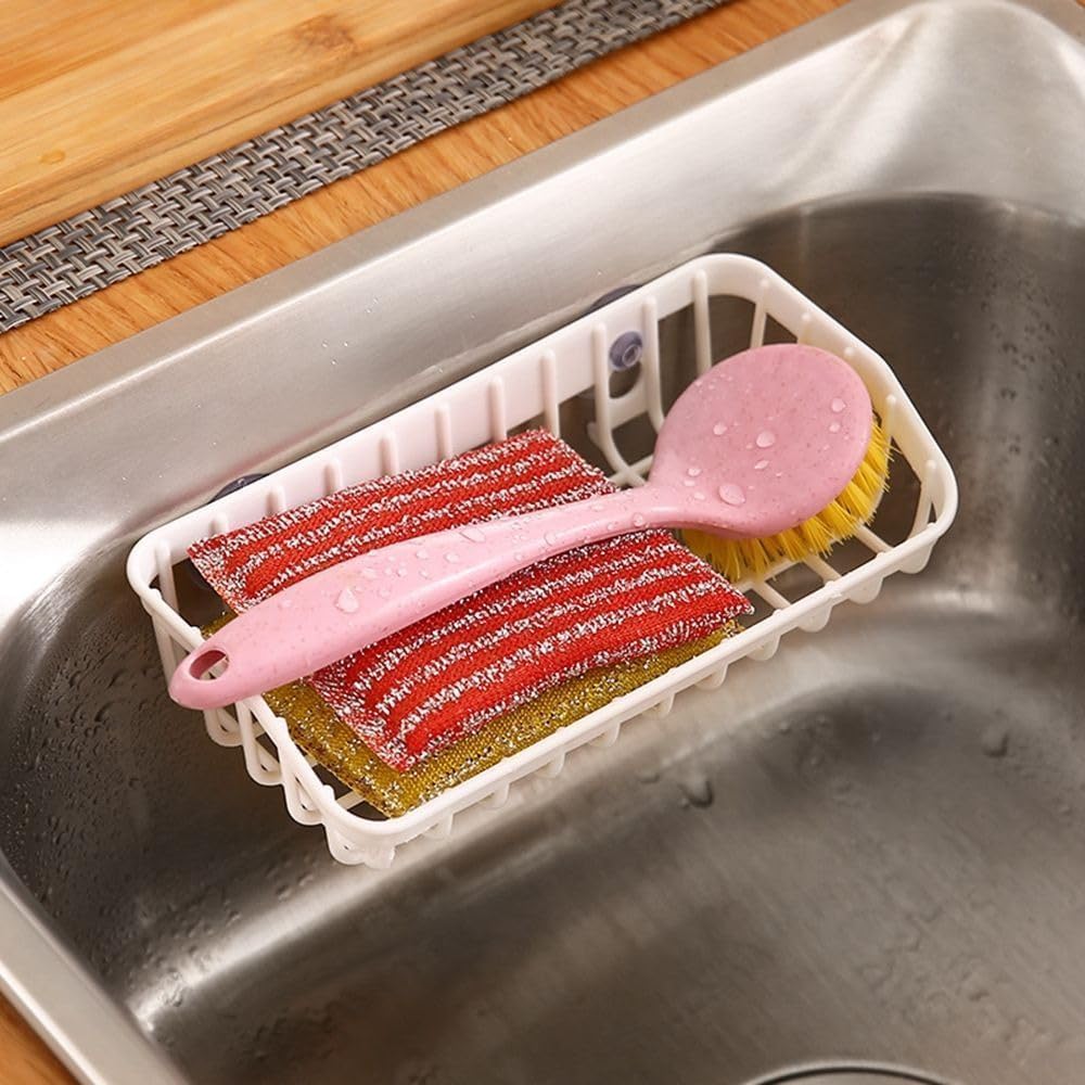 Pink Multifunctional Drain Rack, Hanging Storage Rack Drain Rack Sink Shelf Suction Cup Dishwashing Soap Sponge Holder for Kitchen Accessories