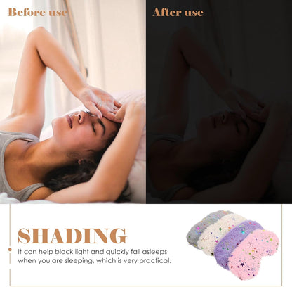 Adorable Plush Eye Masks 4pcs Light Blocking Sleeping Eye Covers and Travel with Faux Fur Soft Fabric in Gray, Pink, Pearl White, and Purple