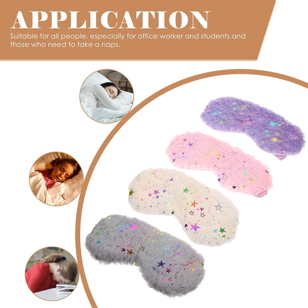 Adorable Plush Eye Masks 4pcs Light Blocking Sleeping Eye Covers and Travel with Faux Fur Soft Fabric in Gray, Pink, Pearl White, and Purple