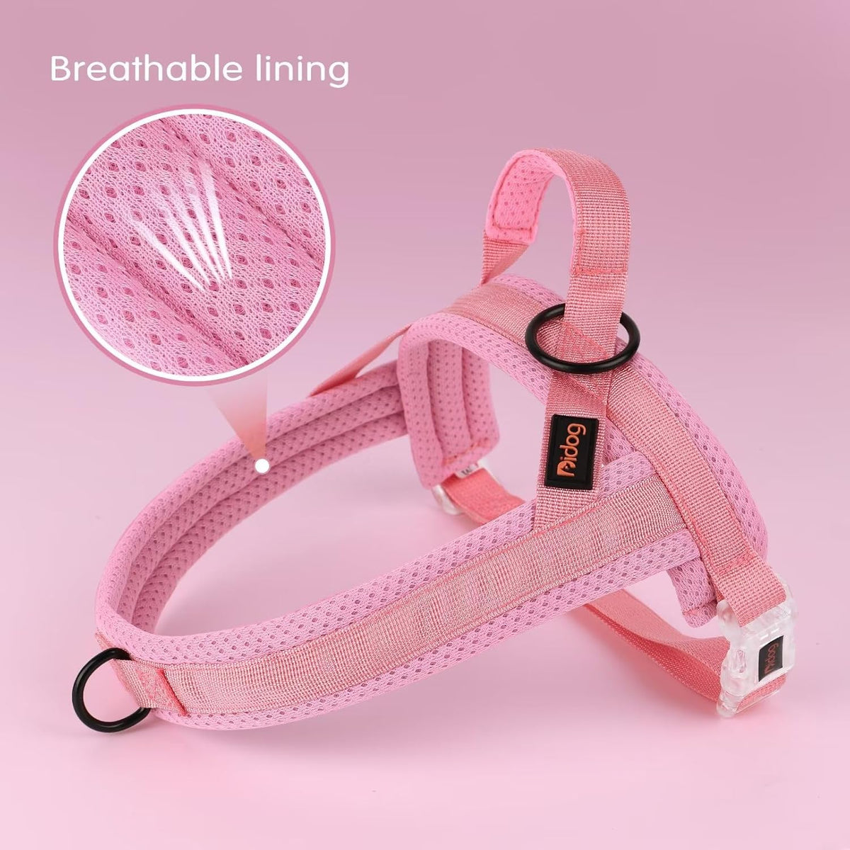 No Pull Dog Harness with Breathable Mesh Padded, Quick Fit & Easy on Dog Vest Harness for Small Medium Large Dogs Training Walking(Pink,L)