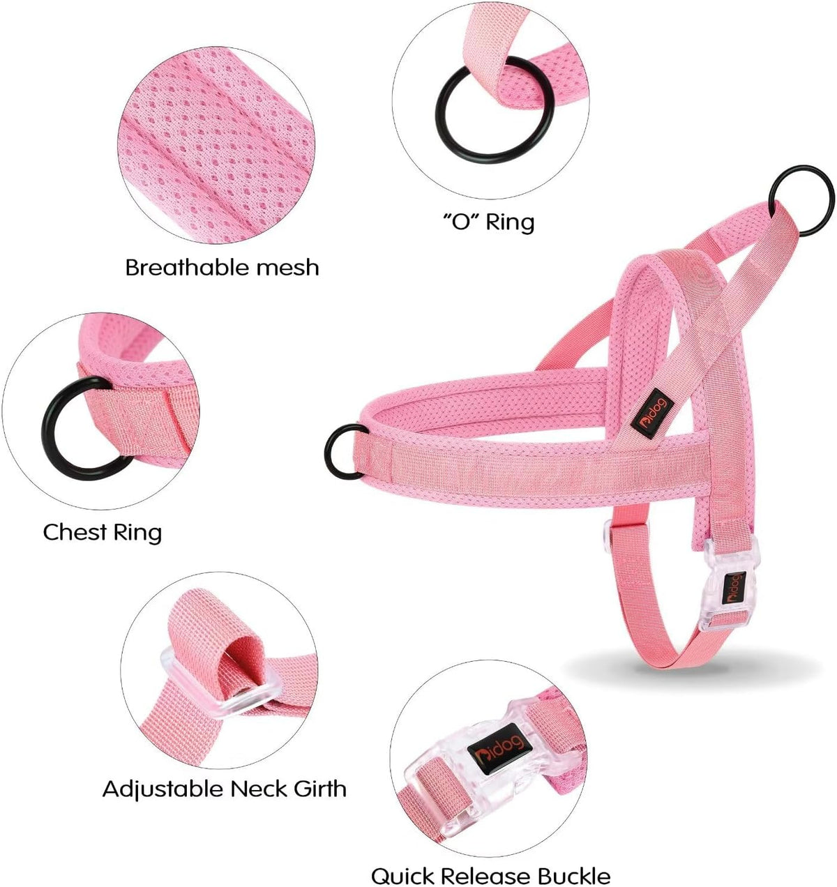No Pull Dog Harness with Breathable Mesh Padded, Quick Fit & Easy on Dog Vest Harness for Small Medium Large Dogs Training Walking(Pink,L)