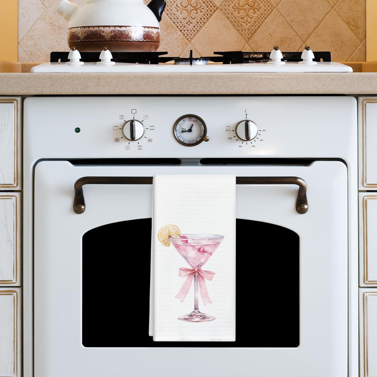 Pink Bow Champagne Kitchen Towels and Dishcloths, Coquette Decorative Hand Towel Drying Cloth for Bathroom Home Bar, Housewarming Gift for Friend, Woman, Hostess, 16x24 Inches -07