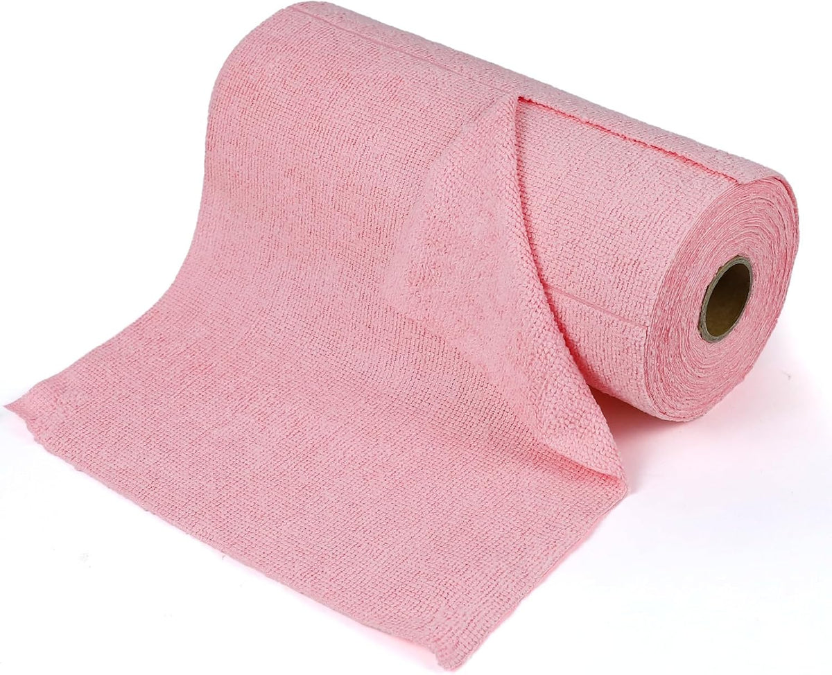 50PCS Microfiber Cleaning Cloth Roll, 10"×10" Wash Cloths, Pink