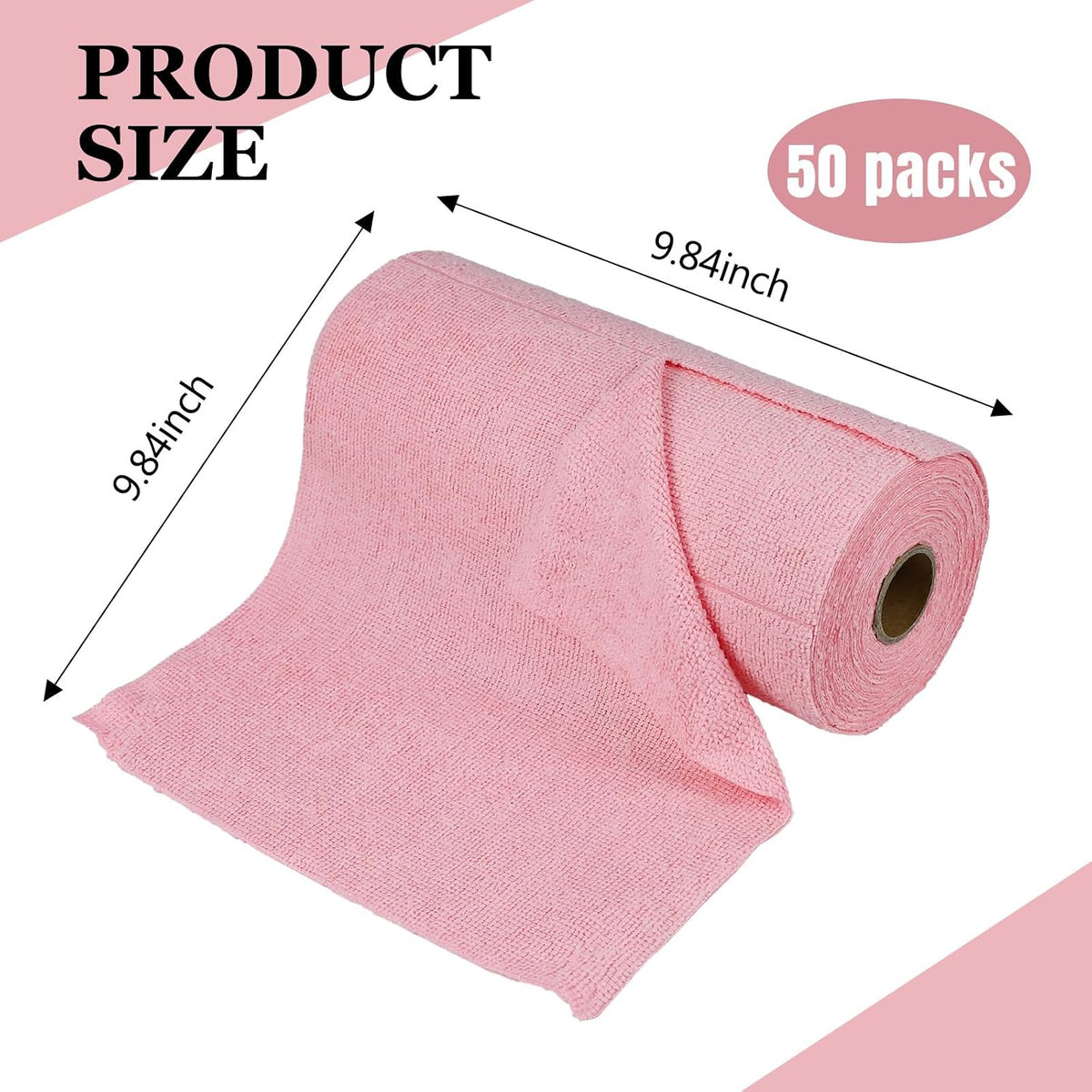 50PCS Microfiber Cleaning Cloth Roll, 10"×10" Wash Cloths, Pink