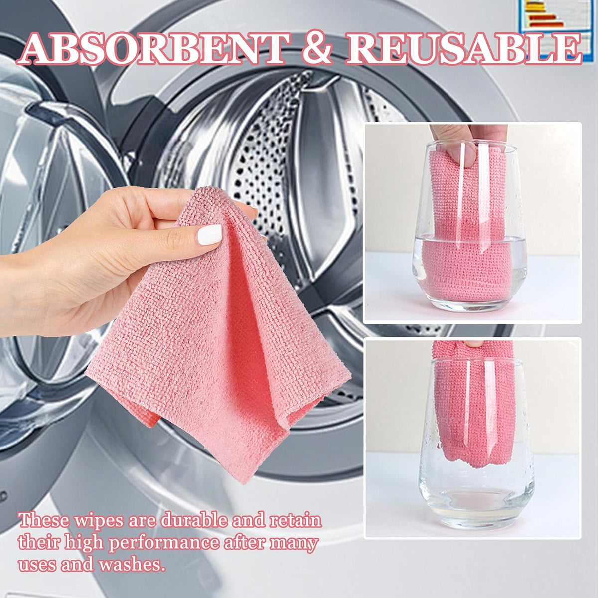 50PCS Microfiber Cleaning Cloth Roll, 10"×10" Wash Cloths, Pink
