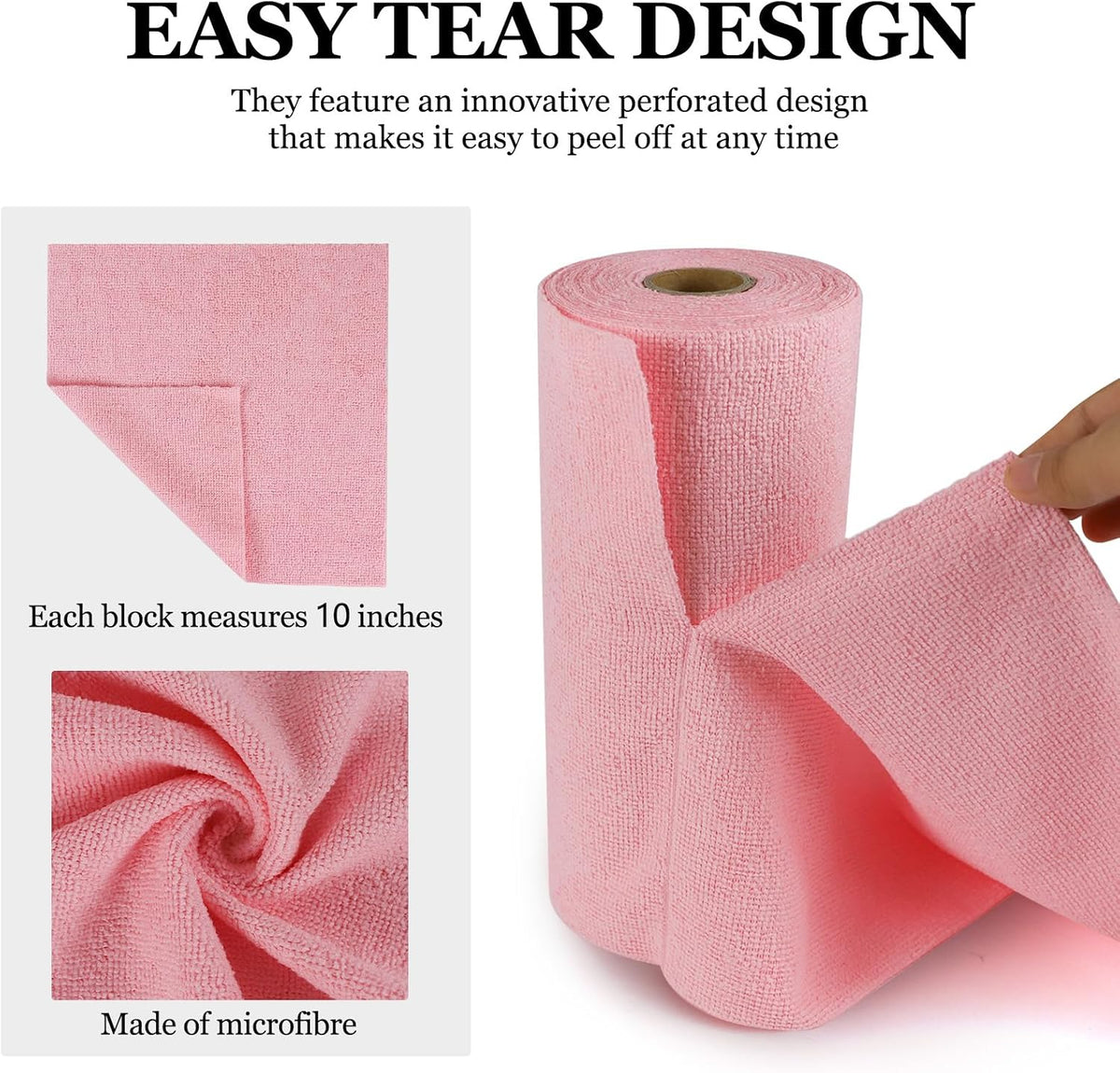 50PCS Microfiber Cleaning Cloth Roll, 10"×10" Wash Cloths, Pink