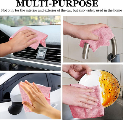50PCS Microfiber Cleaning Cloth Roll, 10"×10" Wash Cloths, Pink