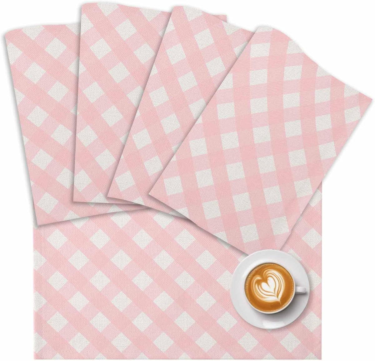 Placemat Set of 8 Minimalist Farmhouse Dining Table Placemats Classic Pink White Gingham Checkered Heat Resistant Washable Table Mats Non Slip Kitchen Placemats for Dining Room Home Decor