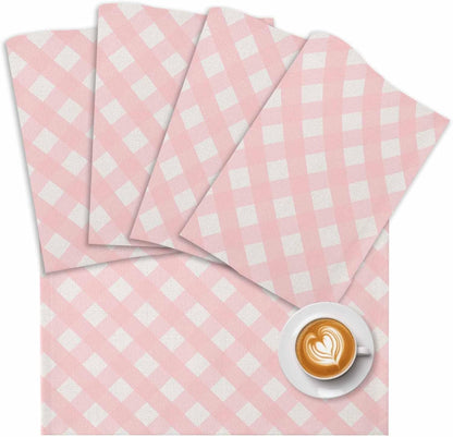 Placemat Set of 8 Minimalist Farmhouse Dining Table Placemats Classic Pink White Gingham Checkered Heat Resistant Washable Table Mats Non Slip Kitchen Placemats for Dining Room Home Decor