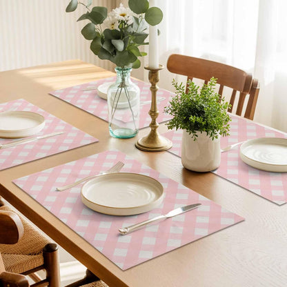 Placemat Set of 8 Minimalist Farmhouse Dining Table Placemats Classic Pink White Gingham Checkered Heat Resistant Washable Table Mats Non Slip Kitchen Placemats for Dining Room Home Decor
