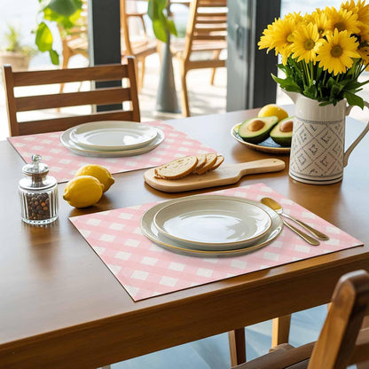 Placemat Set of 8 Minimalist Farmhouse Dining Table Placemats Classic Pink White Gingham Checkered Heat Resistant Washable Table Mats Non Slip Kitchen Placemats for Dining Room Home Decor