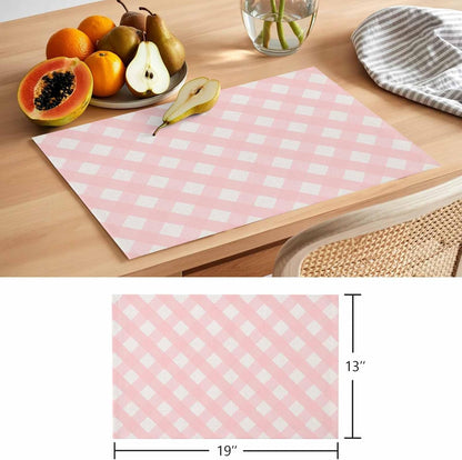 Placemat Set of 8 Minimalist Farmhouse Dining Table Placemats Classic Pink White Gingham Checkered Heat Resistant Washable Table Mats Non Slip Kitchen Placemats for Dining Room Home Decor