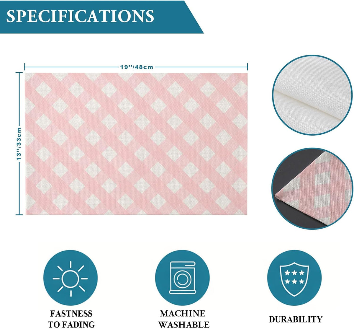 Placemat Set of 8 Minimalist Farmhouse Dining Table Placemats Classic Pink White Gingham Checkered Heat Resistant Washable Table Mats Non Slip Kitchen Placemats for Dining Room Home Decor