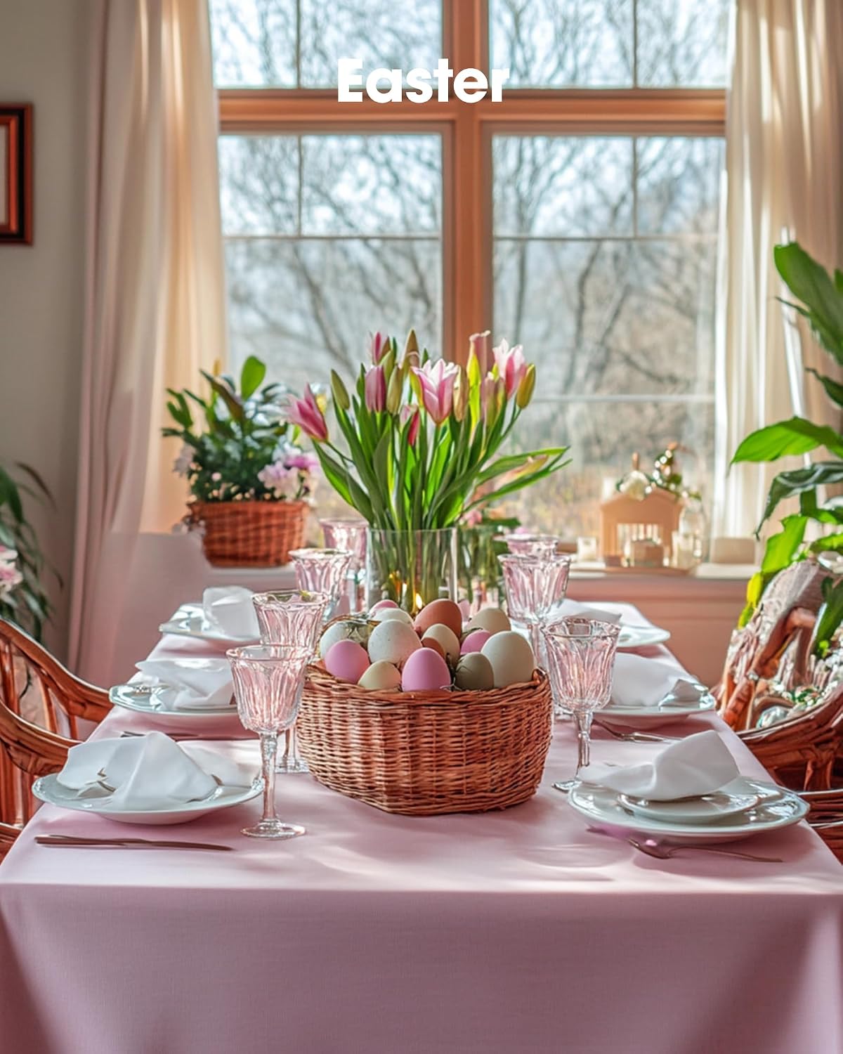 Plastic Table Cloth Disposable 10 Pack, 54 x 108 Inch Table Cloths, Easter Party, Valentines, Mothers Day Decorations, Tablecloths, Rectangle, Pastel Plastic Cover, Leakproof & Sturdy, Pink