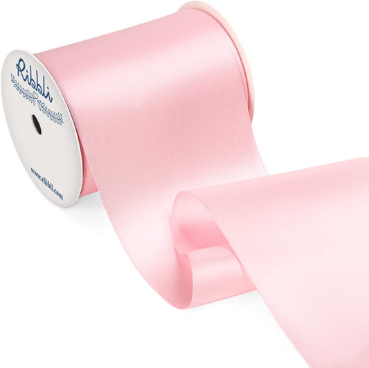 Light Pink Satin Ribbon 4 Inch Wide Baby Pink Ribbon for Wedding Chair Sash Grand Opening Ceremony Big Bows Gift Wrapping Floral Crafts Cake Decor-Double Faced Satin Continuous 10 Yards