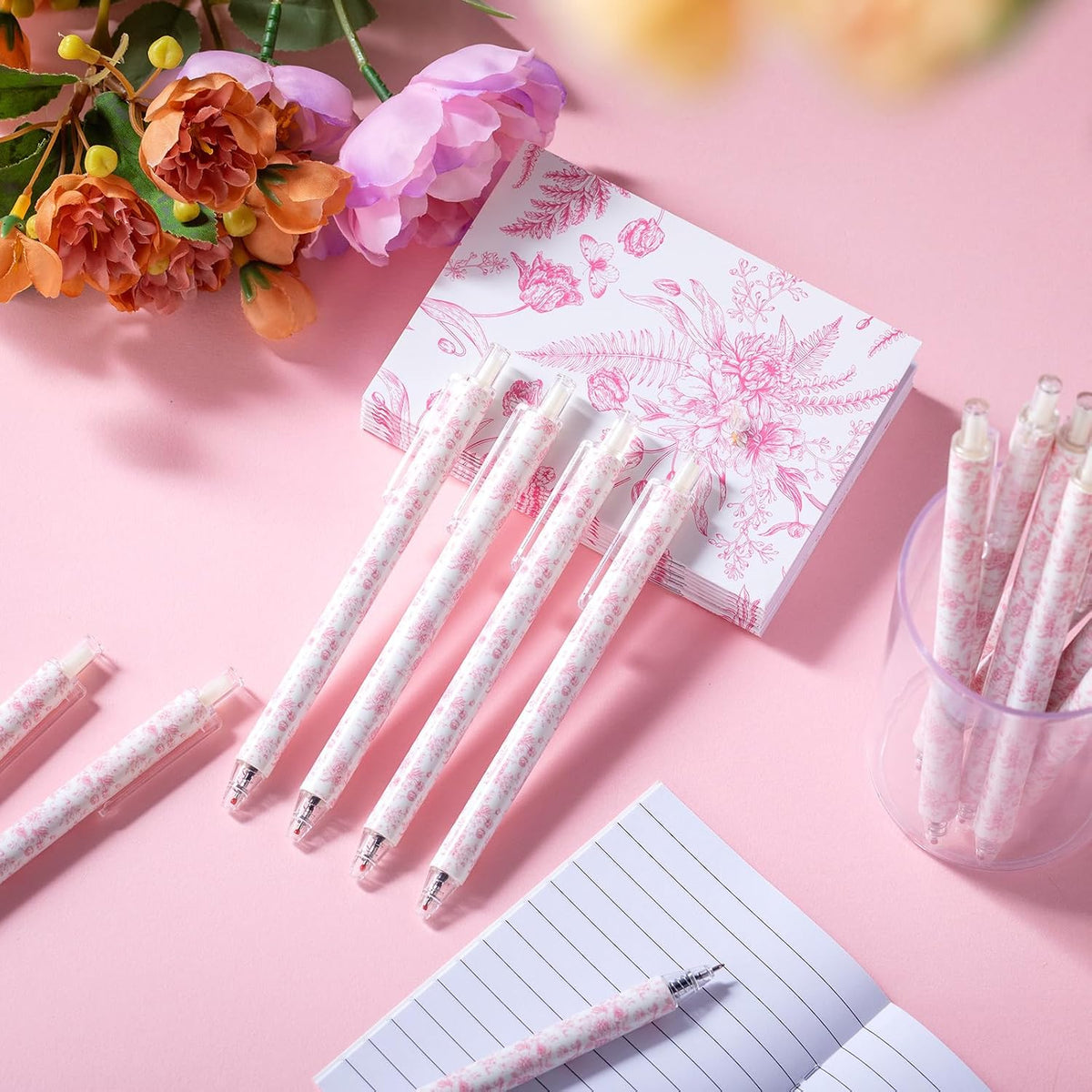 30 Pcs Pink White Floral Pens for Back School Bridal Shower Gift