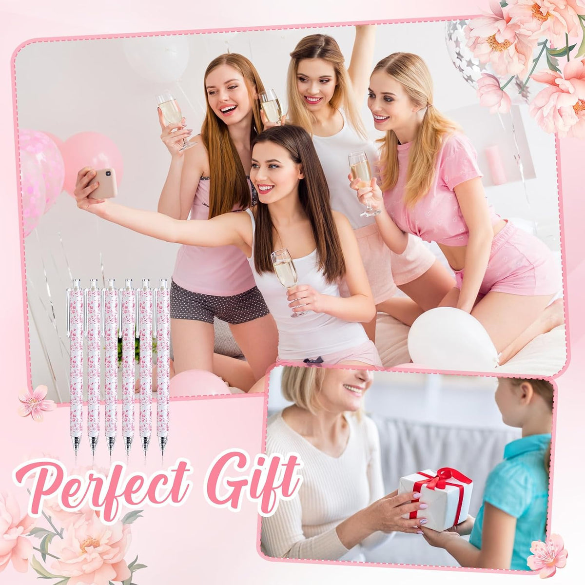 30 Pcs Pink White Floral Pens for Back School Bridal Shower Gift