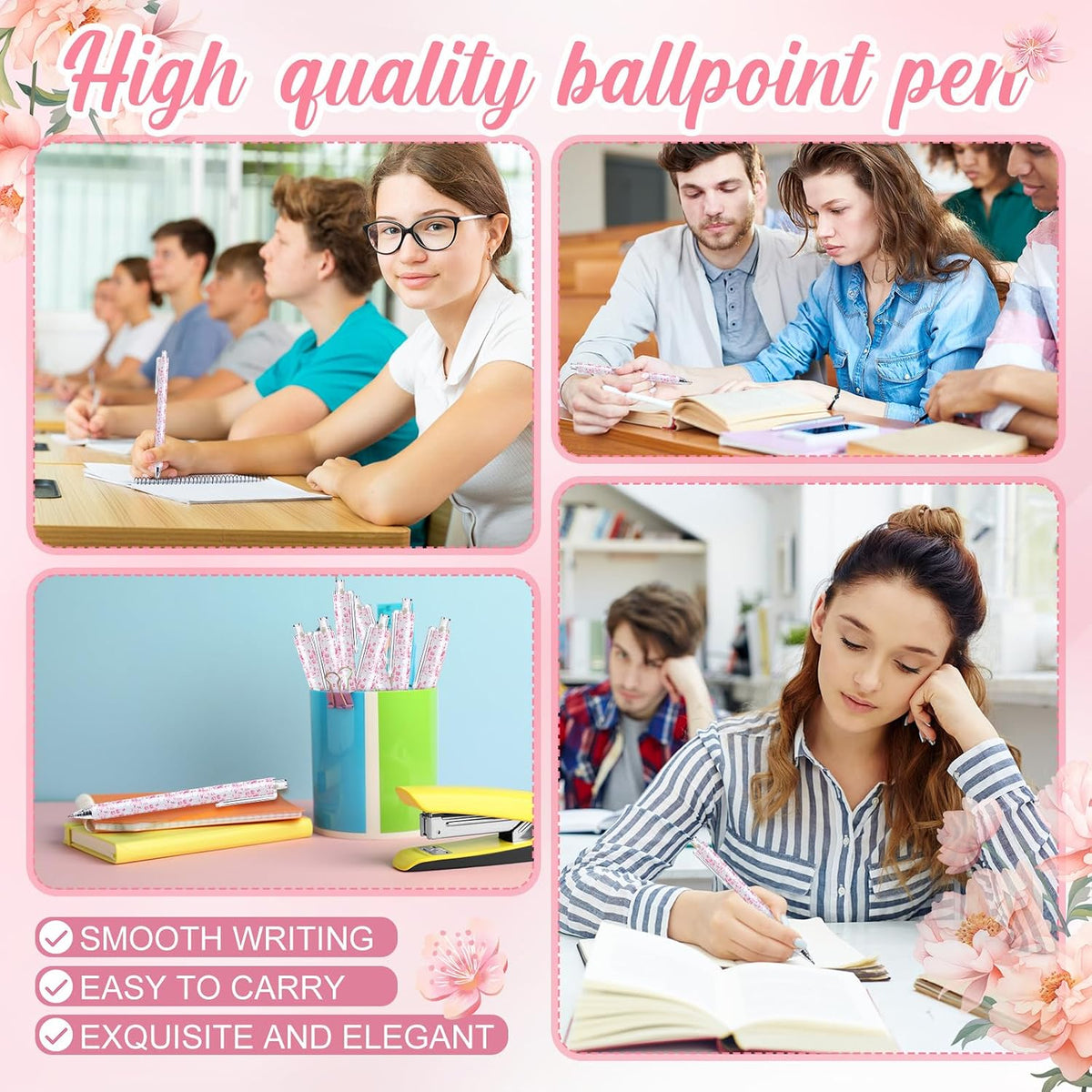 30 Pcs Pink White Floral Pens for Back School Bridal Shower Gift