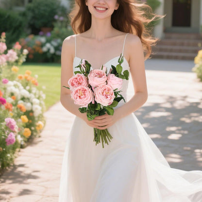 Real Touch Pink Austin Roses Peonies Artificial Flowers 4 Bouquets Latex Fake Peonies with Long Stem Realistic Faux Peonies Flower for Wedding Party Home Table Centerpieces Decorations (Pink)