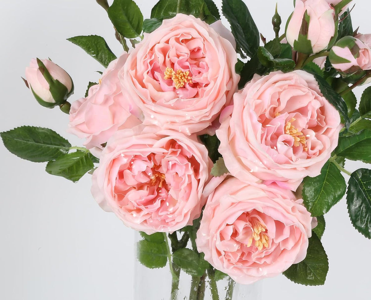 Real Touch Pink Austin Roses Peonies Artificial Flowers 4 Bouquets Latex Fake Peonies with Long Stem Realistic Faux Peonies Flower for Wedding Party Home Table Centerpieces Decorations (Pink)