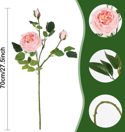 Real Touch Pink Austin Roses Peonies Artificial Flowers 4 Bouquets Latex Fake Peonies with Long Stem Realistic Faux Peonies Flower for Wedding Party Home Table Centerpieces Decorations (Pink)