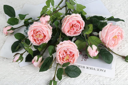 Real Touch Pink Austin Roses Peonies Artificial Flowers 4 Bouquets Latex Fake Peonies with Long Stem Realistic Faux Peonies Flower for Wedding Party Home Table Centerpieces Decorations (Pink)