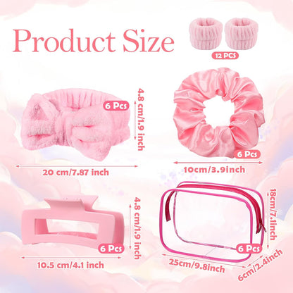 42 Pcs Pink Party Favors Spa Headband, Wristband, Bamboo Hairbrush, Hair Clip, Scrunchie, Toiletry Bag Bridesmaid Proposal Gifts Sleepover Party Supplies for Slumber Spa Bachelorette Wedding