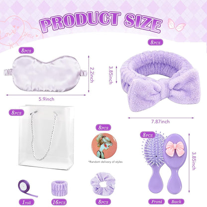 65 Pcs Sleepover Party Supplies for Women Include Spa Headband Sleep Eye Mask Pink Scrunchie with Coquette Bow Mirror Hair Comb Gift Bags for DIY Spa Sleepover Slumber Wedding Birthday Party Favors