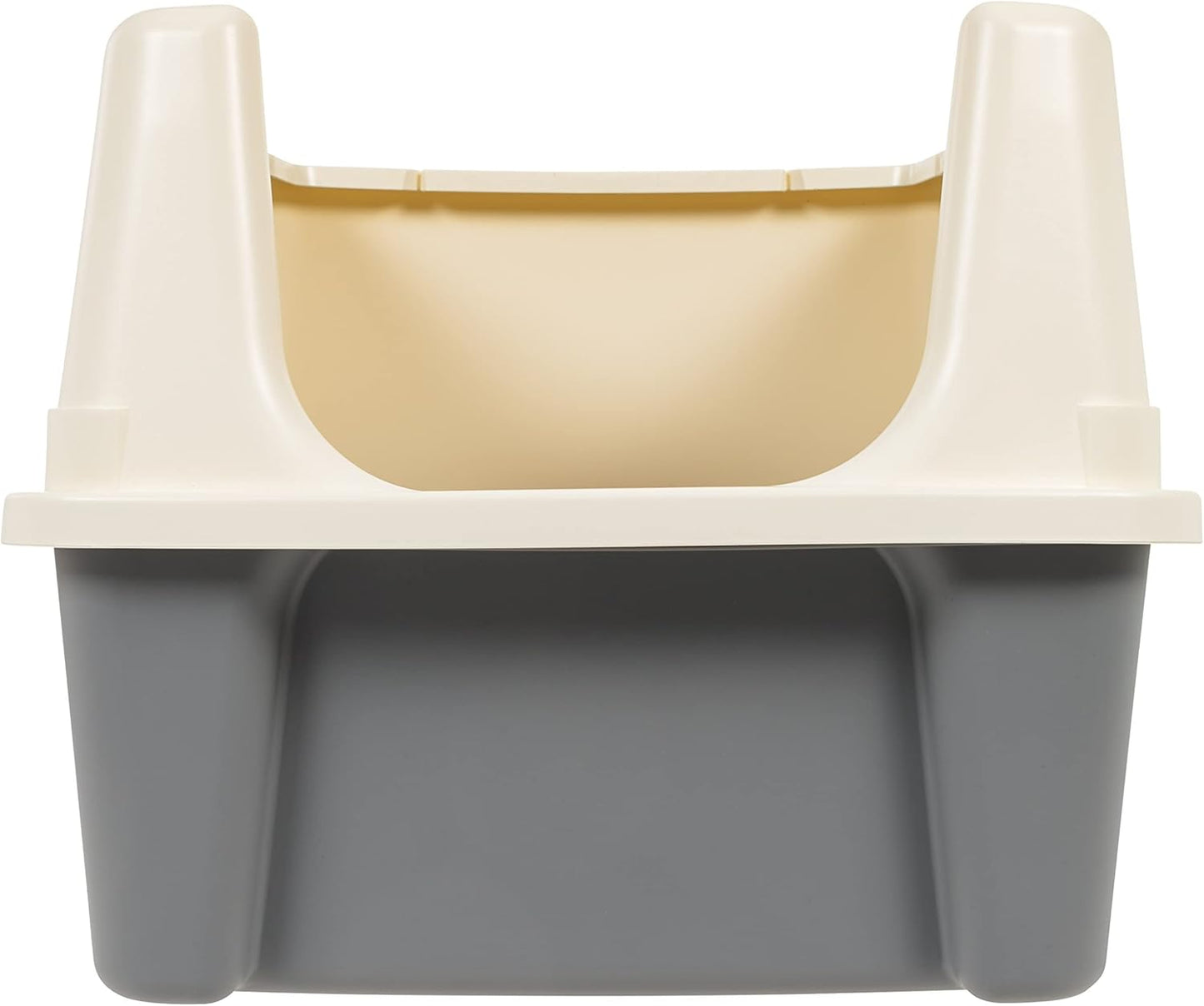 Amazon Basics Large Cat Litter Box with High Sides, Open Top for Easy Access, Includes Scoop with Storage, 19" x 15" x 11.75", Grey/Beige