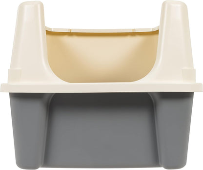 Amazon Basics Large Cat Litter Box with High Sides, Open Top for Easy Access, Includes Scoop with Storage, 19" x 15" x 11.75", Grey/Beige