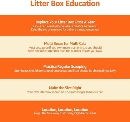 Amazon Basics Large Cat Litter Box with High Sides, Open Top for Easy Access, Includes Scoop with Storage, 19" x 15" x 11.75", Grey/Beige