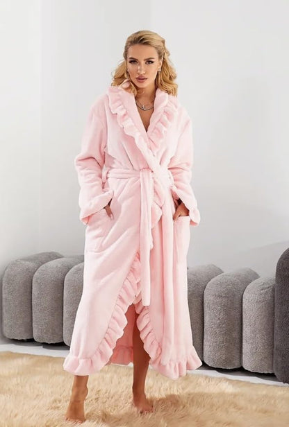 Ruffle Robe for Women Cute Fluffy Fuzzy Plush Robes Warm Soft Long Bathrobe Sleepwear