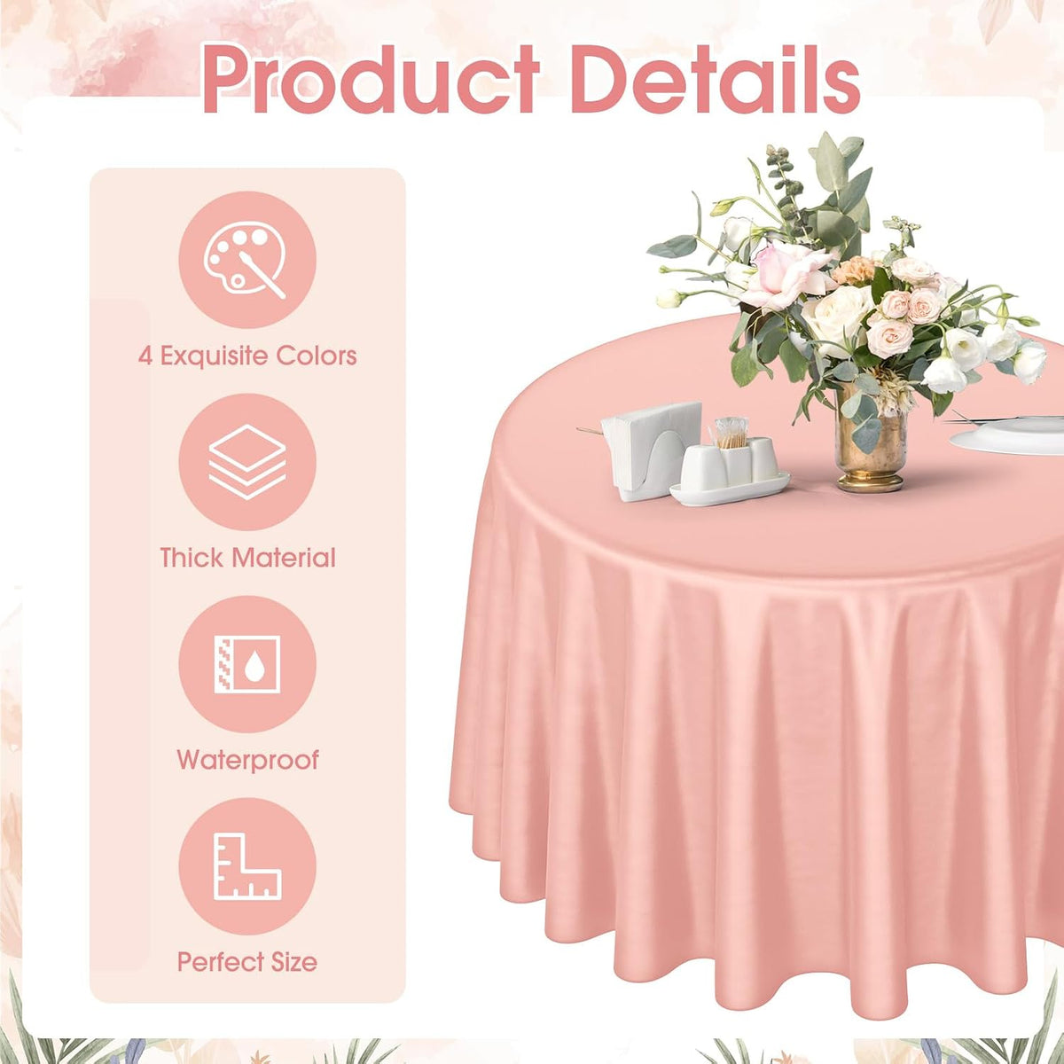 12 Pcs 84 Inch Sage Green Pink Gold Round Plastic Disposable Table Cloth Waterproof Tablecloth Circle Table Covers for Bridal Wedding Birthday Party Gender Reveal Baby Shower