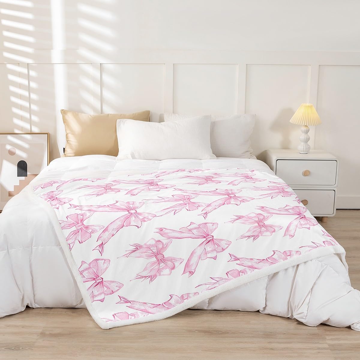 Pink Bows Sherpa Blanket Plush Fuzzy 40"x50"