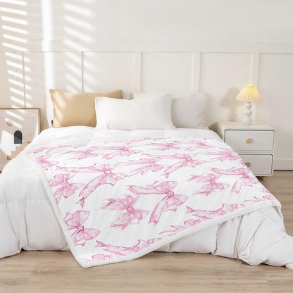 Pink Bows Sherpa Blanket Plush Fuzzy 40"x50"