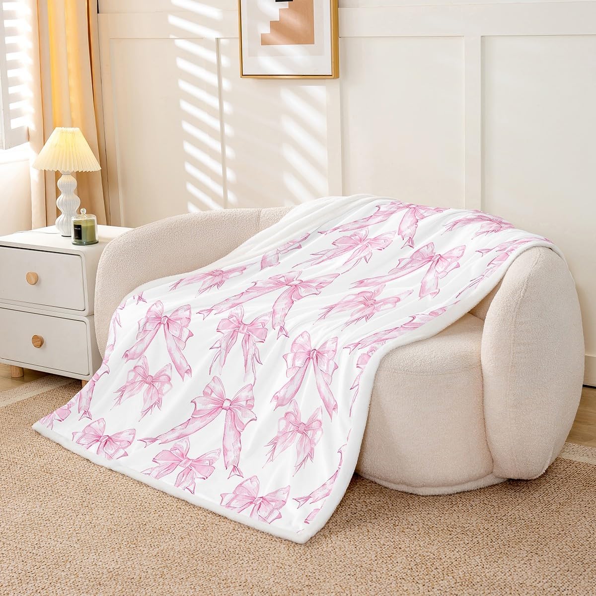 Pink Bows Sherpa Blanket Plush Fuzzy 40"x50"