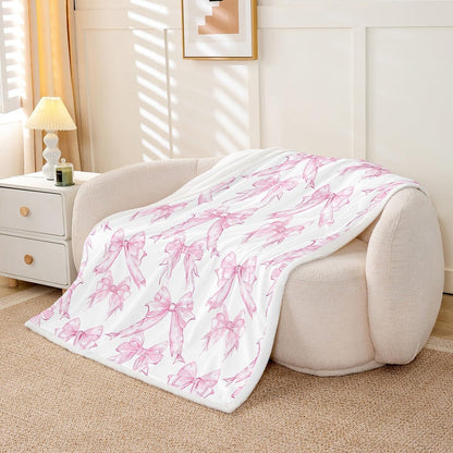 Pink Bows Sherpa Blanket Plush Fuzzy 40"x50"