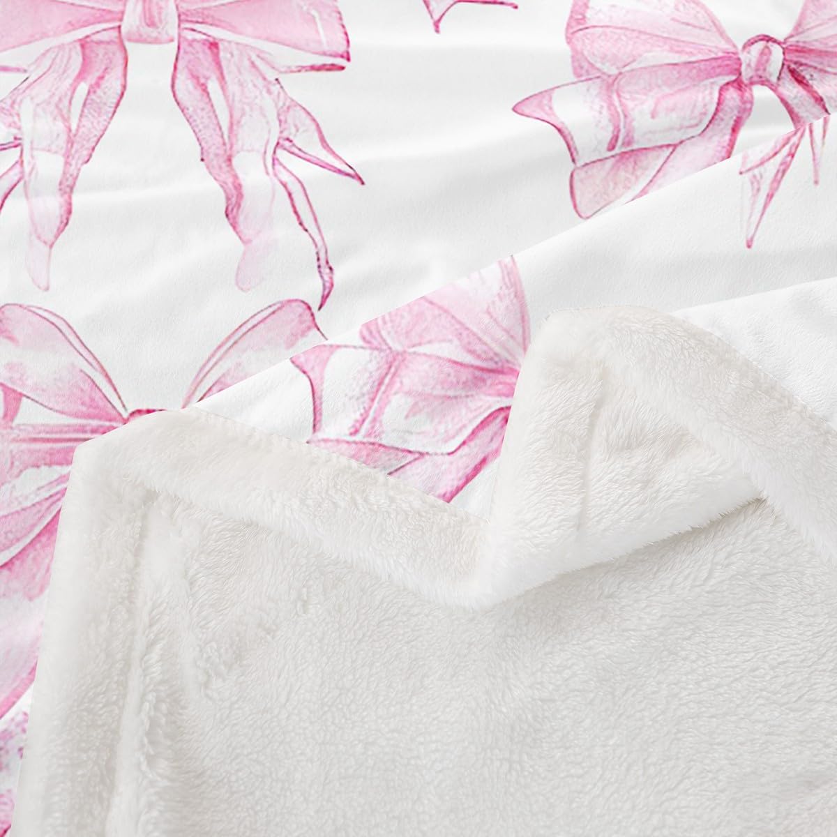 Pink Bows Sherpa Blanket Plush Fuzzy 40"x50"