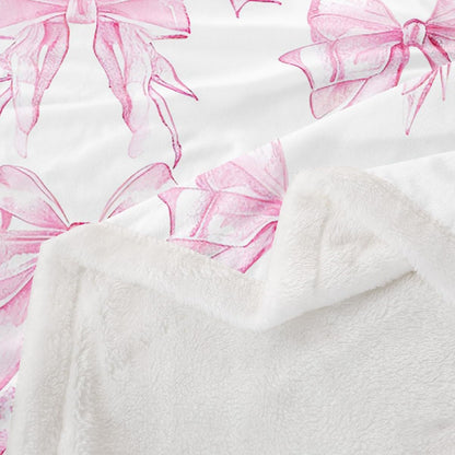 Pink Bows Sherpa Blanket Plush Fuzzy 40"x50"